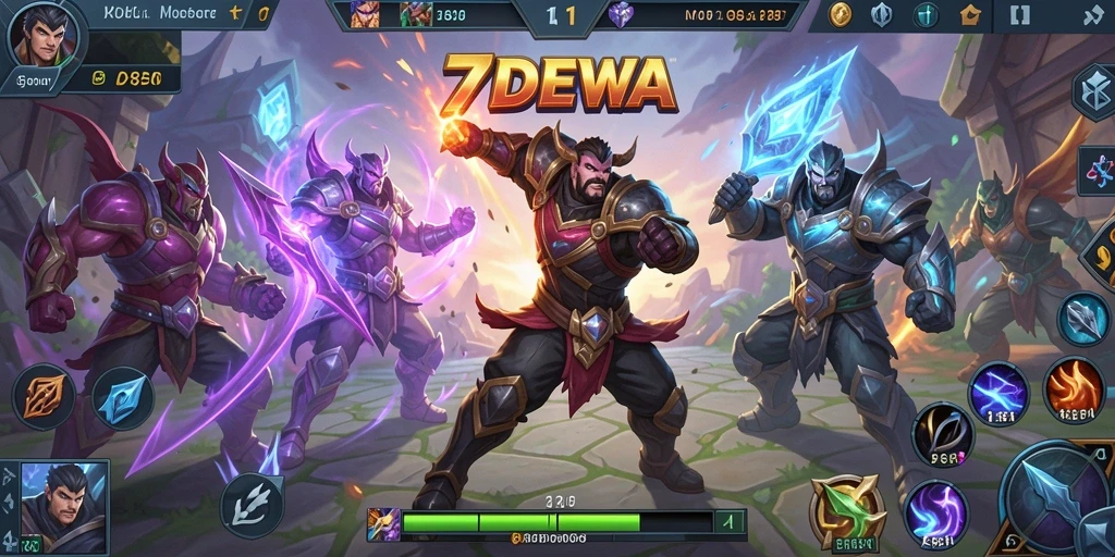 Screenshot 7DEWA menampilkan pertarungan epic di arena MOBA.