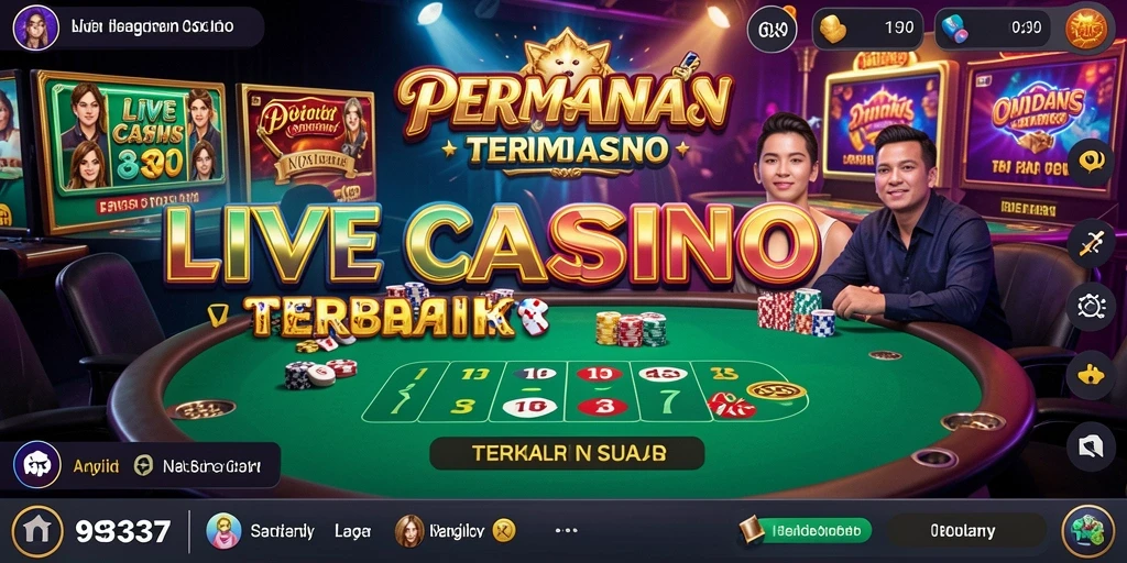 Screenshot gameplay 93337 menampilkan dealer profesional dan suasana Live Casino yang seru.