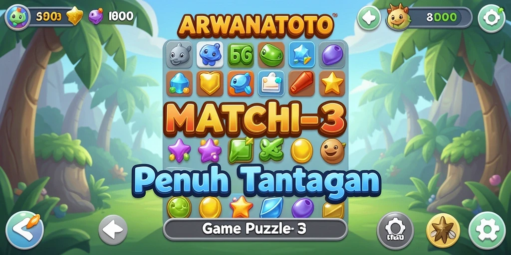 Tangkapan layar gameplay ARWANATOTO dengan elemen Match-3 yang menarik.