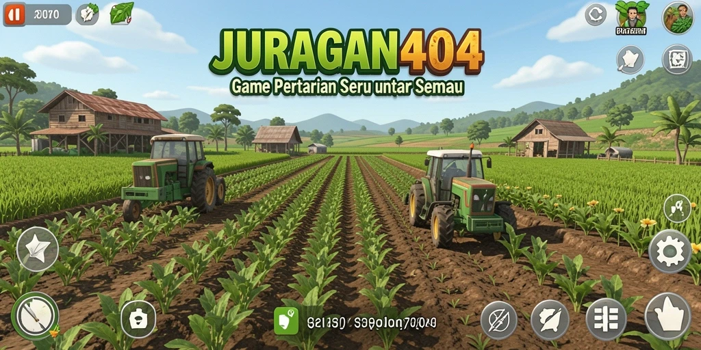 Tampilan gameplay seru JURAGAN404 dengan aktivitas pertanian.