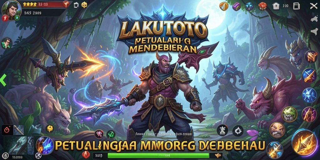 Tangkapan layar LAKUTOTO yang menunjukkan aksi pertempuran MMORPG yang mendebarkan.