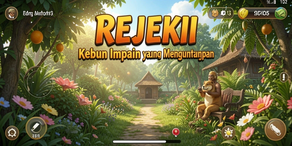 Tangkapan layar gameplay REJEKI dengan kebun yang subur.