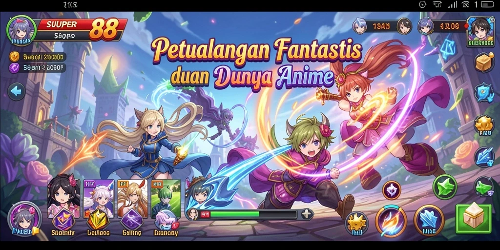 Screenshot gameplay SUPER88 dengan karakter anime yang epik.