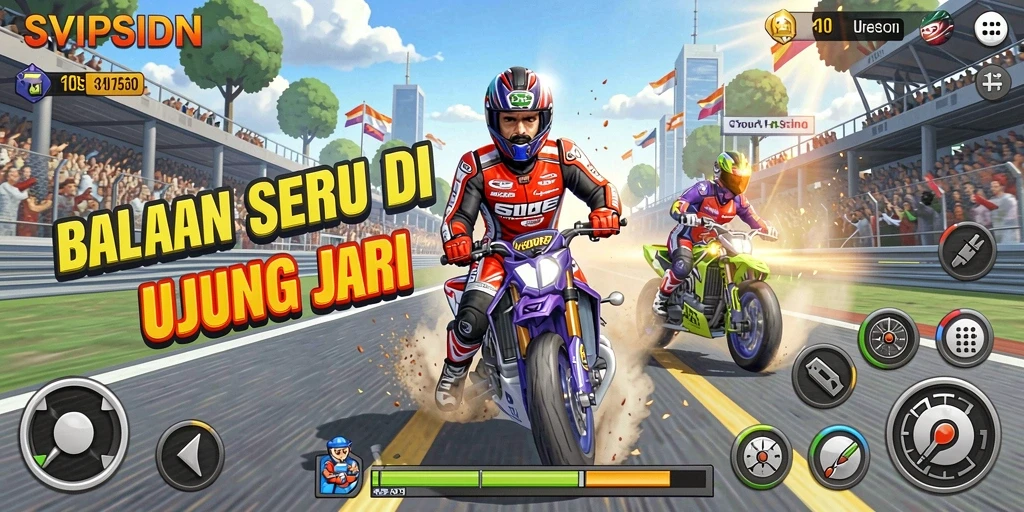 Screenshot SVIPSIDN menampilkan balapan seru dengan grafis yang mengesankan.