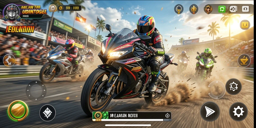 Gambaran gameplay balapan motor yang mendebarkan di UDINTOGEL.