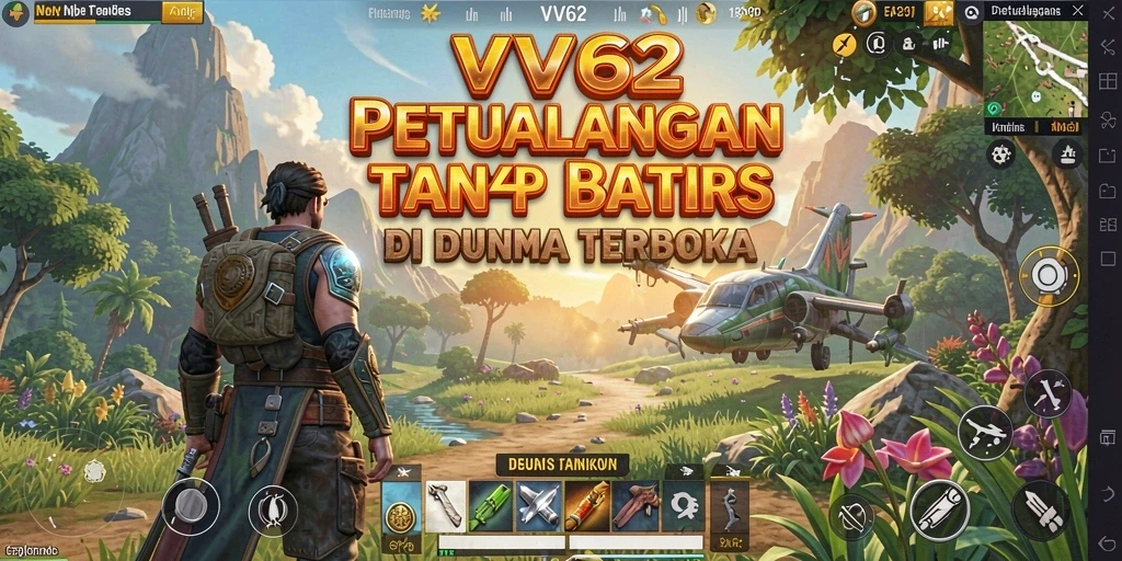 Screenshot gameplay menunjukkan eksplorasi dunia terbuka yang luas.