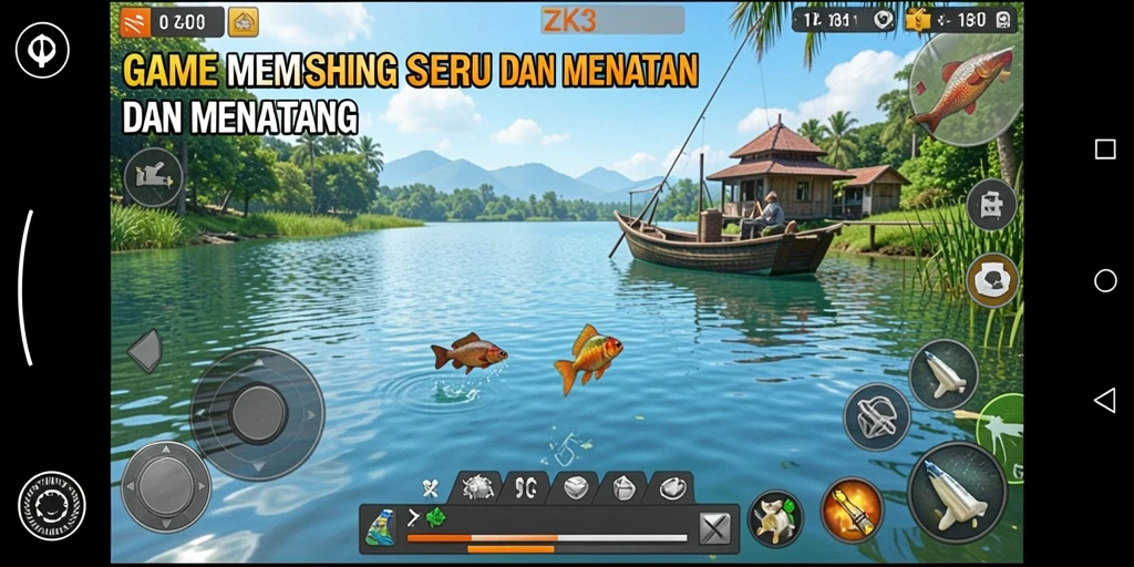 Tangkapan ikan yang besar dalam game ZK3, menampilkan gameplay memancing.